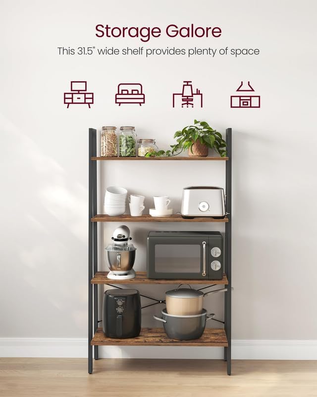 4-Tier Ladder Bookshelf – Industrial Storage Rack with Steel Frame for Living Room & Home Office