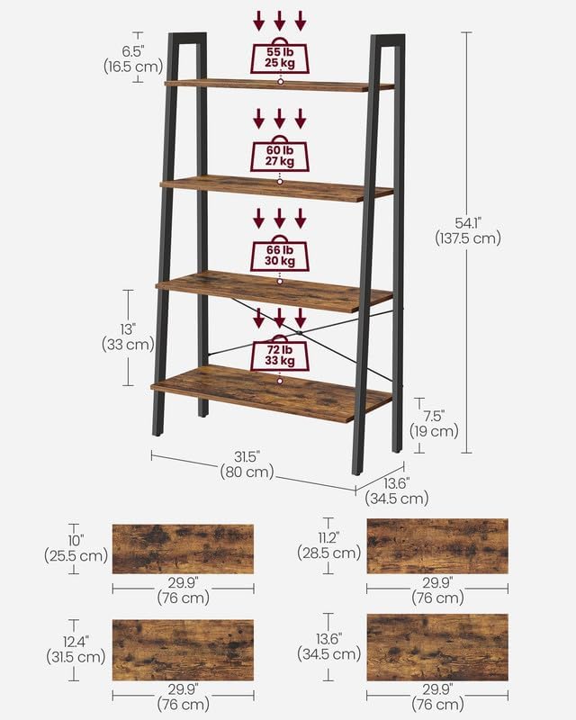 4-Tier Ladder Bookshelf – Industrial Storage Rack with Steel Frame for Living Room & Home Office
