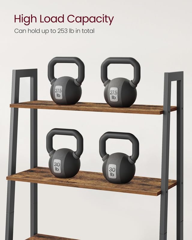 4-Tier Ladder Bookshelf – Industrial Storage Rack with Steel Frame for Living Room & Home Office