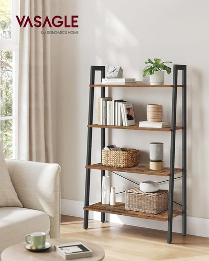4-Tier Ladder Bookshelf – Industrial Storage Rack with Steel Frame for Living Room & Home Office