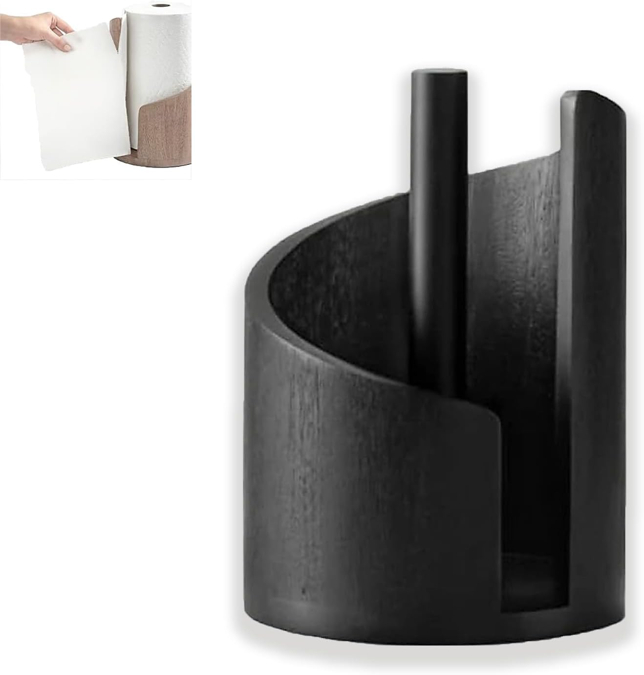 Wood & Iron Paper Towel Holder – One-Hand Use, Natural Mango Wood Base