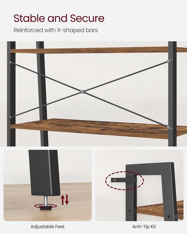 4-Tier Ladder Bookshelf – Industrial Storage Rack with Steel Frame for Living Room & Home Office