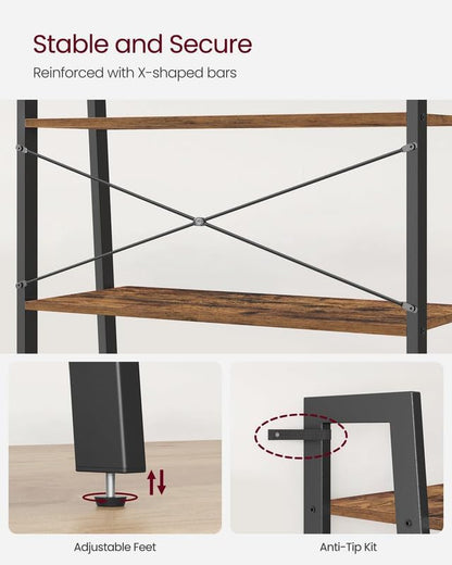 4-Tier Ladder Bookshelf – Industrial Storage Rack with Steel Frame for Living Room & Home Office