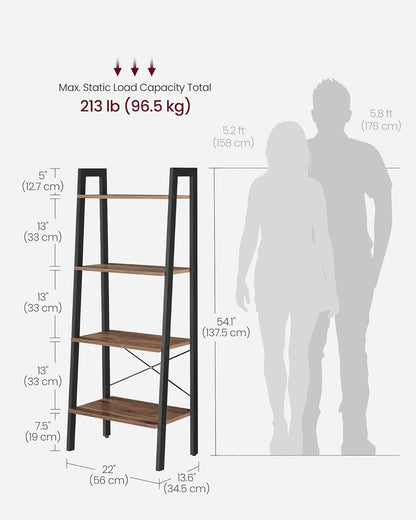 4-Tier Ladder Bookshelf – Industrial Storage Rack with Steel Frame for Living Room & Home Office