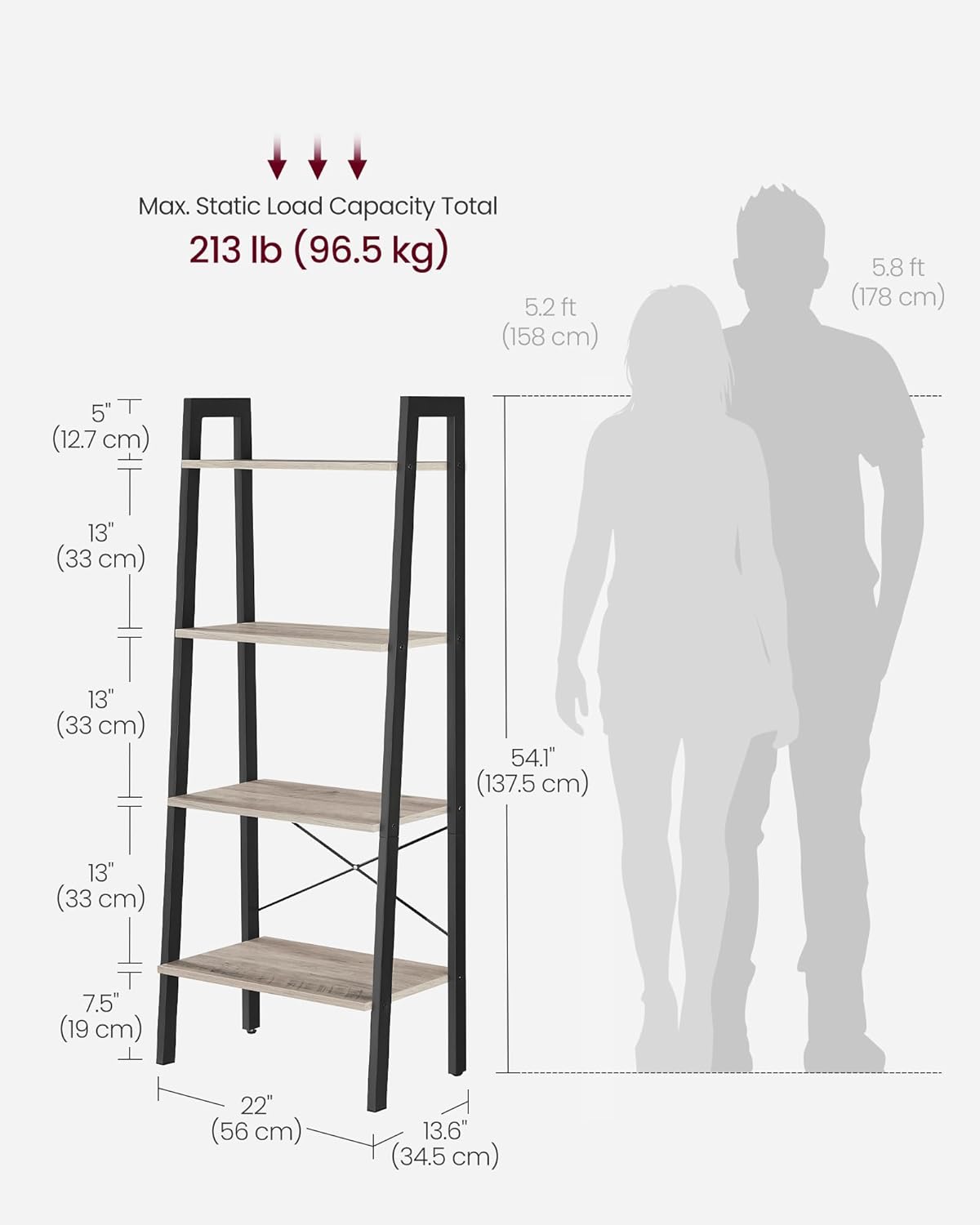 4-Tier Ladder Bookshelf – Industrial Storage Rack with Steel Frame for Living Room & Home Office