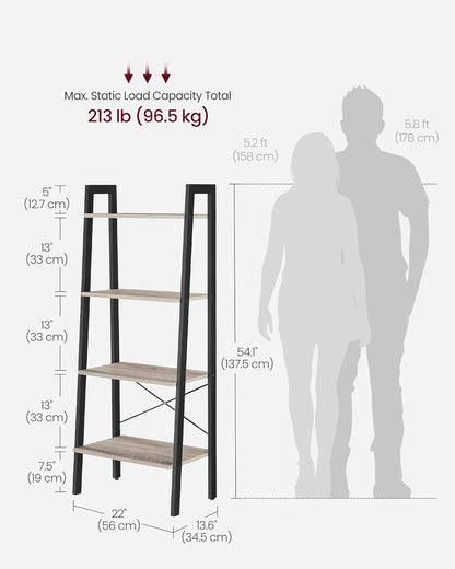 4-Tier Ladder Bookshelf – Industrial Storage Rack with Steel Frame for Living Room & Home Office