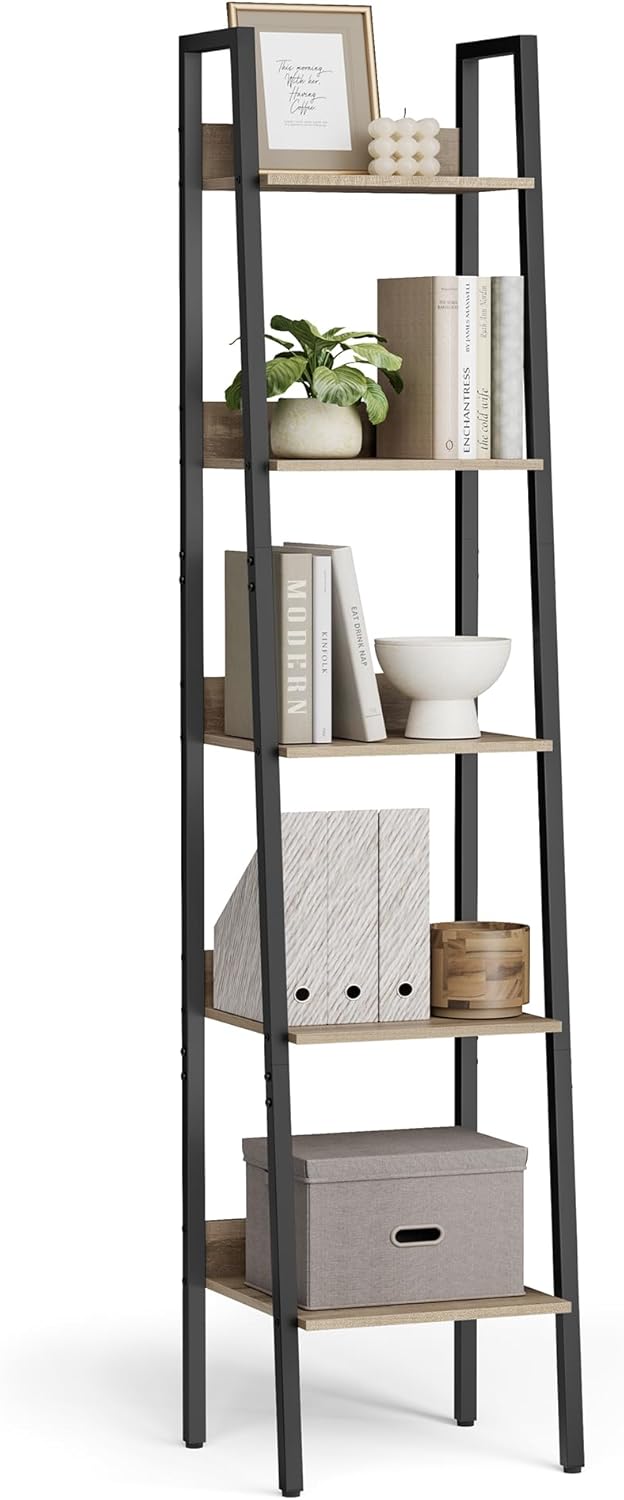 4-Tier Ladder Bookshelf – Industrial Storage Rack with Steel Frame for Living Room & Home Office