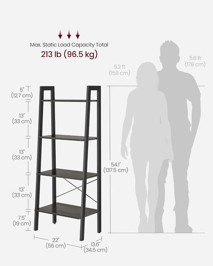 4-Tier Ladder Bookshelf – Industrial Storage Rack with Steel Frame for Living Room & Home Office