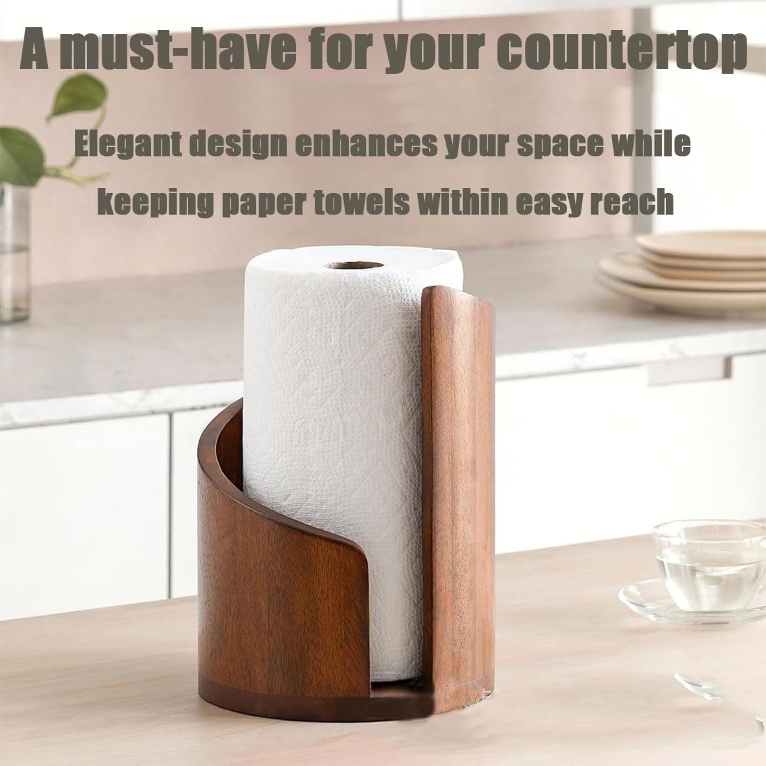 Wood & Iron Paper Towel Holder – One-Hand Use, Natural Mango Wood Base