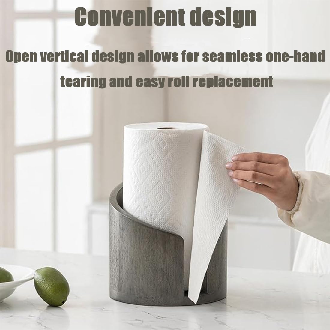 Wood & Iron Paper Towel Holder – One-Hand Use, Natural Mango Wood Base