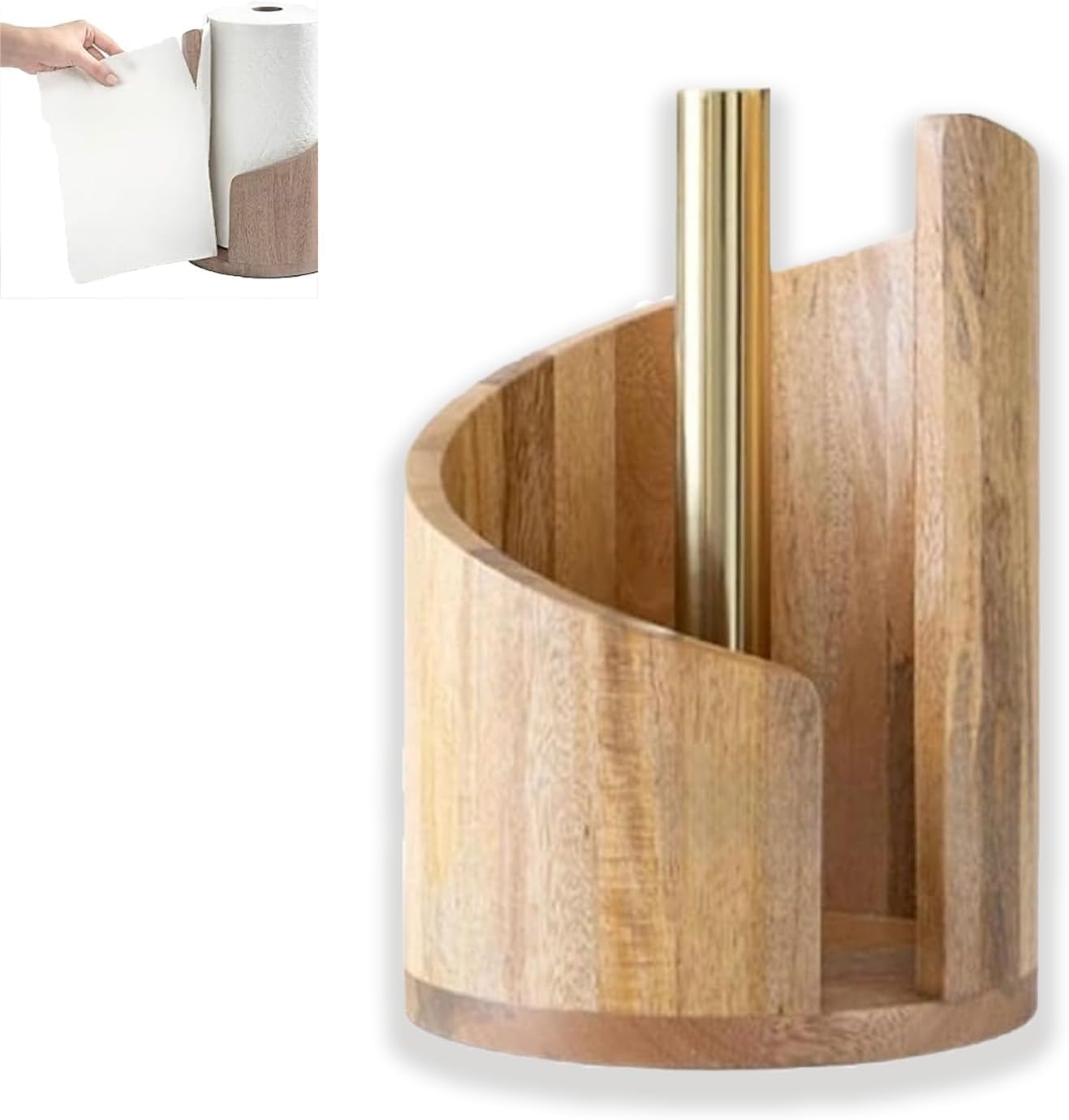 Wood & Iron Paper Towel Holder – One-Hand Use, Natural Mango Wood Base
