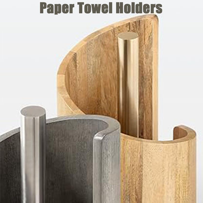 Wood & Iron Paper Towel Holder – One-Hand Use, Natural Mango Wood Base