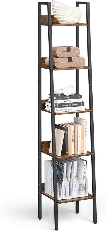 4-Tier Ladder Bookshelf – Industrial Storage Rack with Steel Frame for Living Room & Home Office