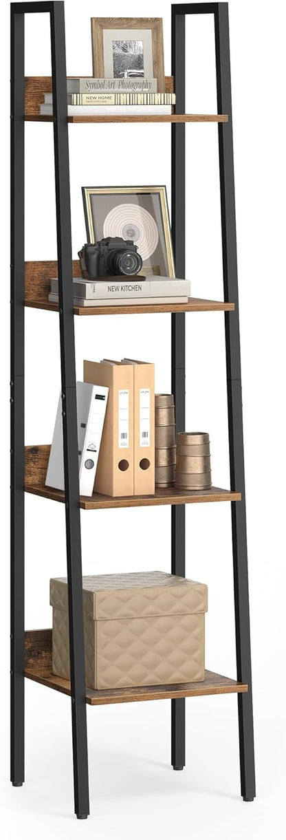 4-Tier Ladder Bookshelf – Industrial Storage Rack with Steel Frame for Living Room & Home Office