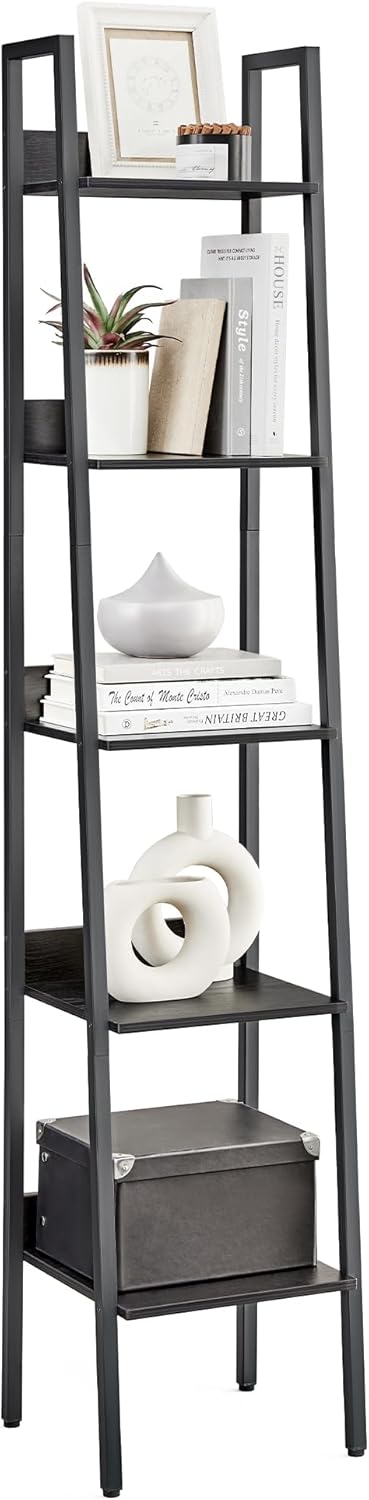 4-Tier Ladder Bookshelf – Industrial Storage Rack with Steel Frame for Living Room & Home Office