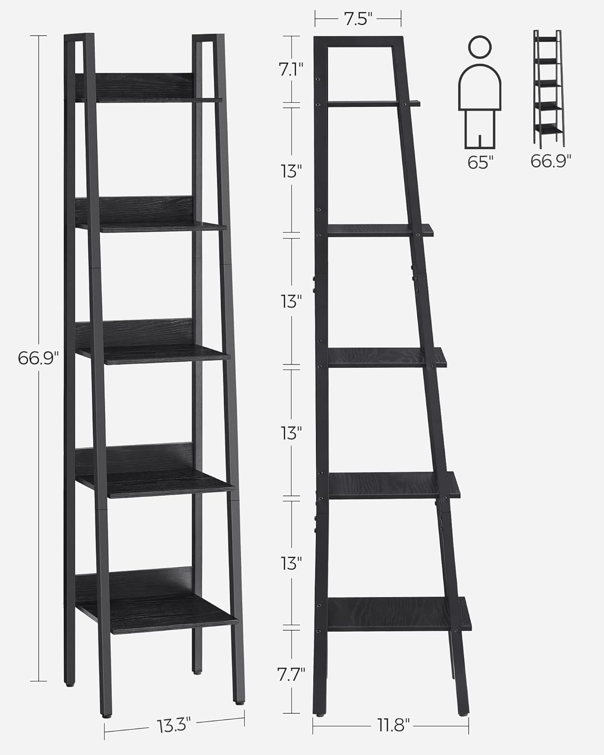 4-Tier Ladder Bookshelf – Industrial Storage Rack with Steel Frame for Living Room & Home Office