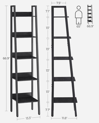 4-Tier Ladder Bookshelf – Industrial Storage Rack with Steel Frame for Living Room & Home Office