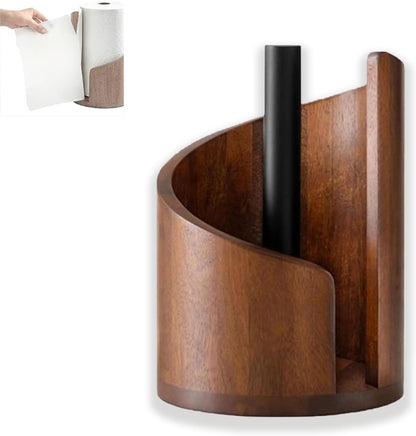Wood & Iron Paper Towel Holder – One-Hand Use, Natural Mango Wood Base