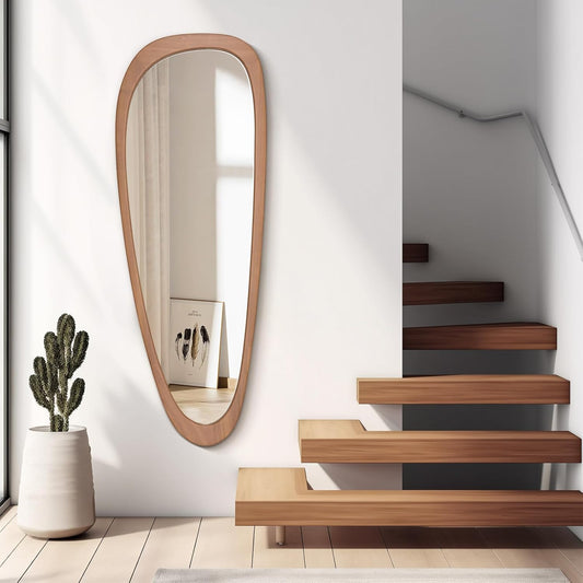 Asymmetrical Wall Mirror – Irregular Wood Frame Mirror for Bedroom, Living Room & Entryway