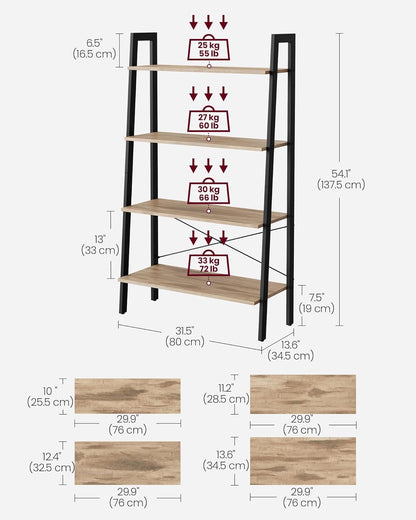 4-Tier Ladder Bookshelf – Industrial Storage Rack with Steel Frame for Living Room & Home Office