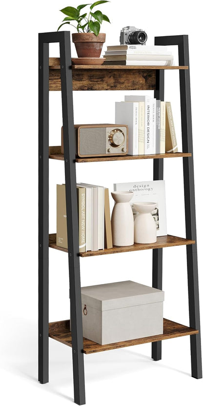 4-Tier Ladder Bookshelf – Industrial Storage Rack with Steel Frame for Living Room & Home Office