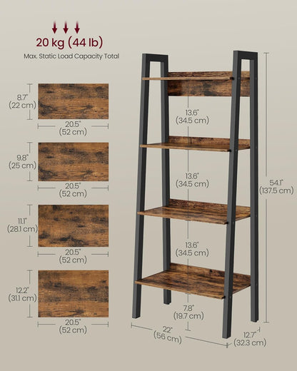 4-Tier Ladder Bookshelf – Industrial Storage Rack with Steel Frame for Living Room & Home Office