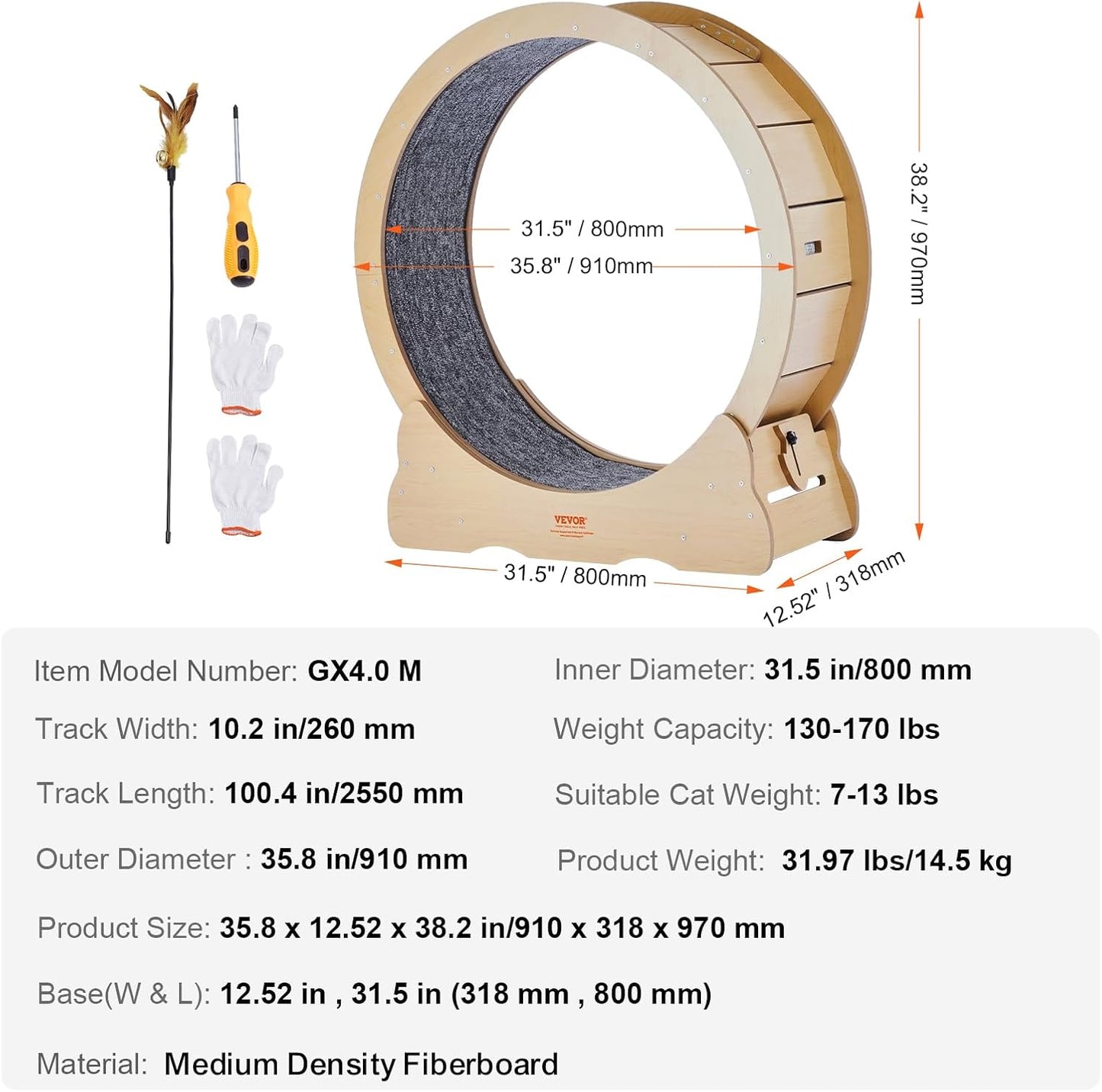 52" Cat Exercise Wheel – Large Indoor Running Wheel with Detachable Carpet