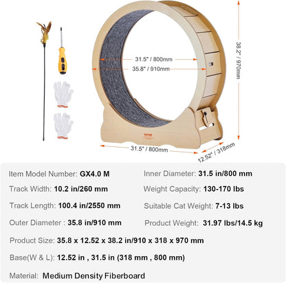 52" Cat Exercise Wheel – Large Indoor Running Wheel with Detachable Carpet