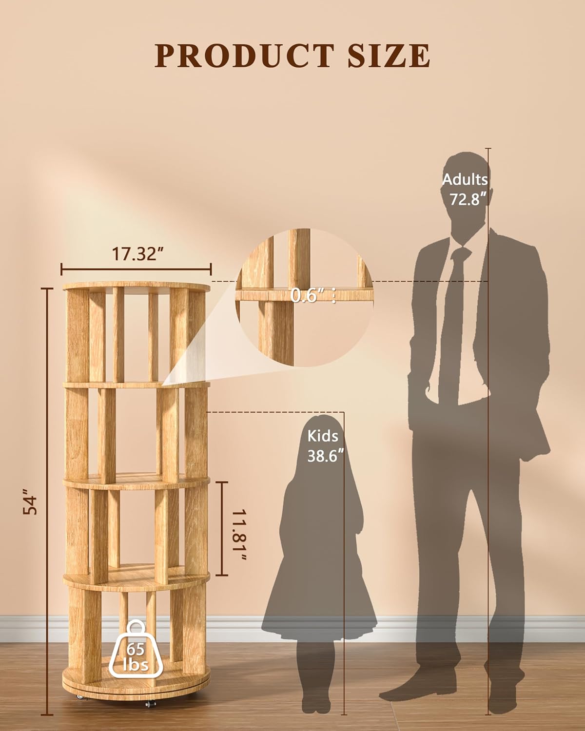 360° Rotating Solid Wood Bookshelf – Space-Saving Organizer for Modern Living