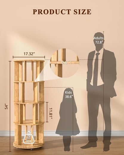 360° Rotating Solid Wood Bookshelf – Space-Saving Organizer for Modern Living