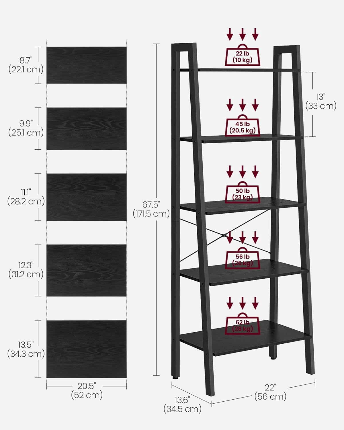 4-Tier Ladder Bookshelf – Industrial Storage Rack with Steel Frame for Living Room & Home Office