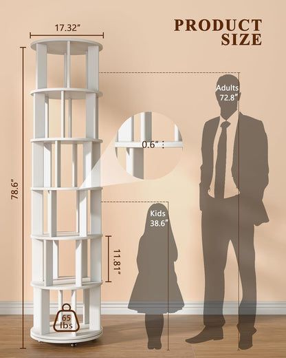 360° Rotating Solid Wood Bookshelf – Space-Saving Organizer for Modern Living
