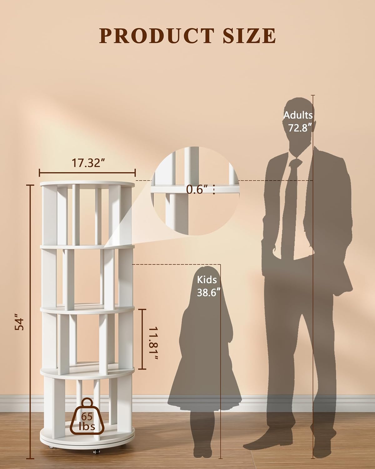 360° Rotating Solid Wood Bookshelf – Space-Saving Organizer for Modern Living