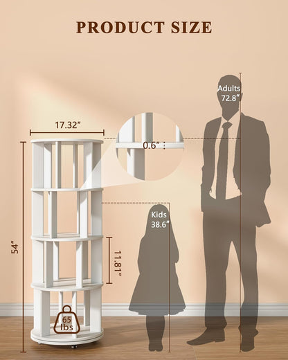 360° Rotating Solid Wood Bookshelf – Space-Saving Organizer for Modern Living