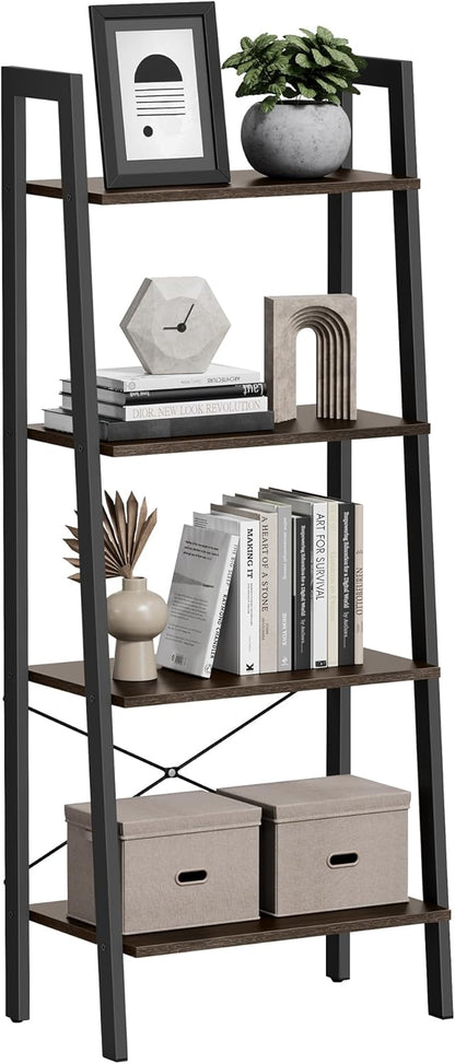 4-Tier Ladder Bookshelf – Industrial Storage Rack with Steel Frame for Living Room & Home Office