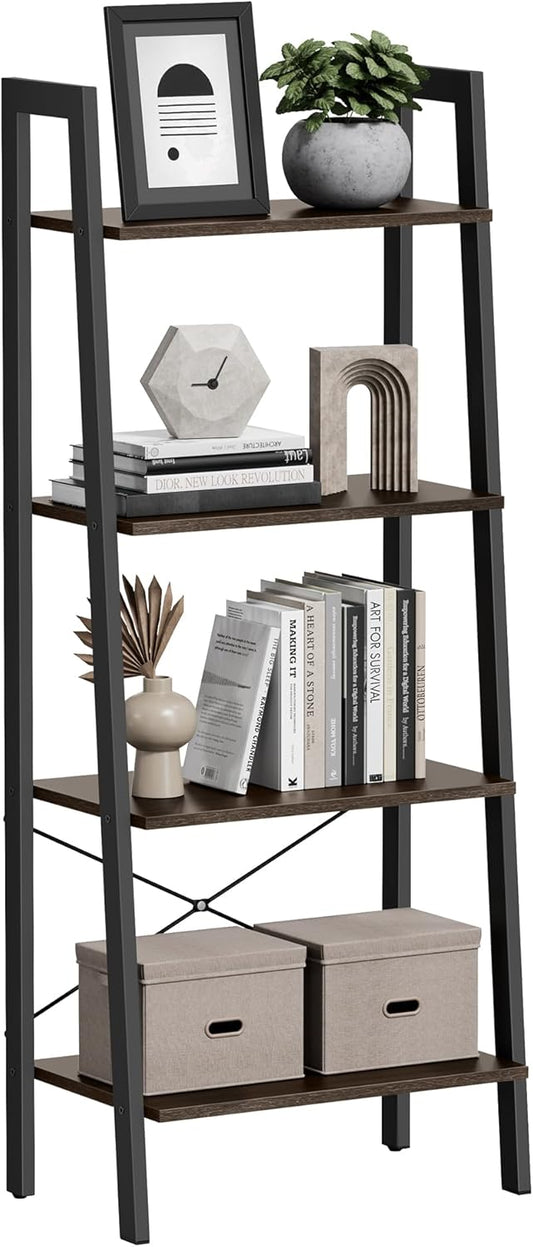 4-Tier Ladder Bookshelf – Industrial Storage Rack with Steel Frame for Living Room & Home Office