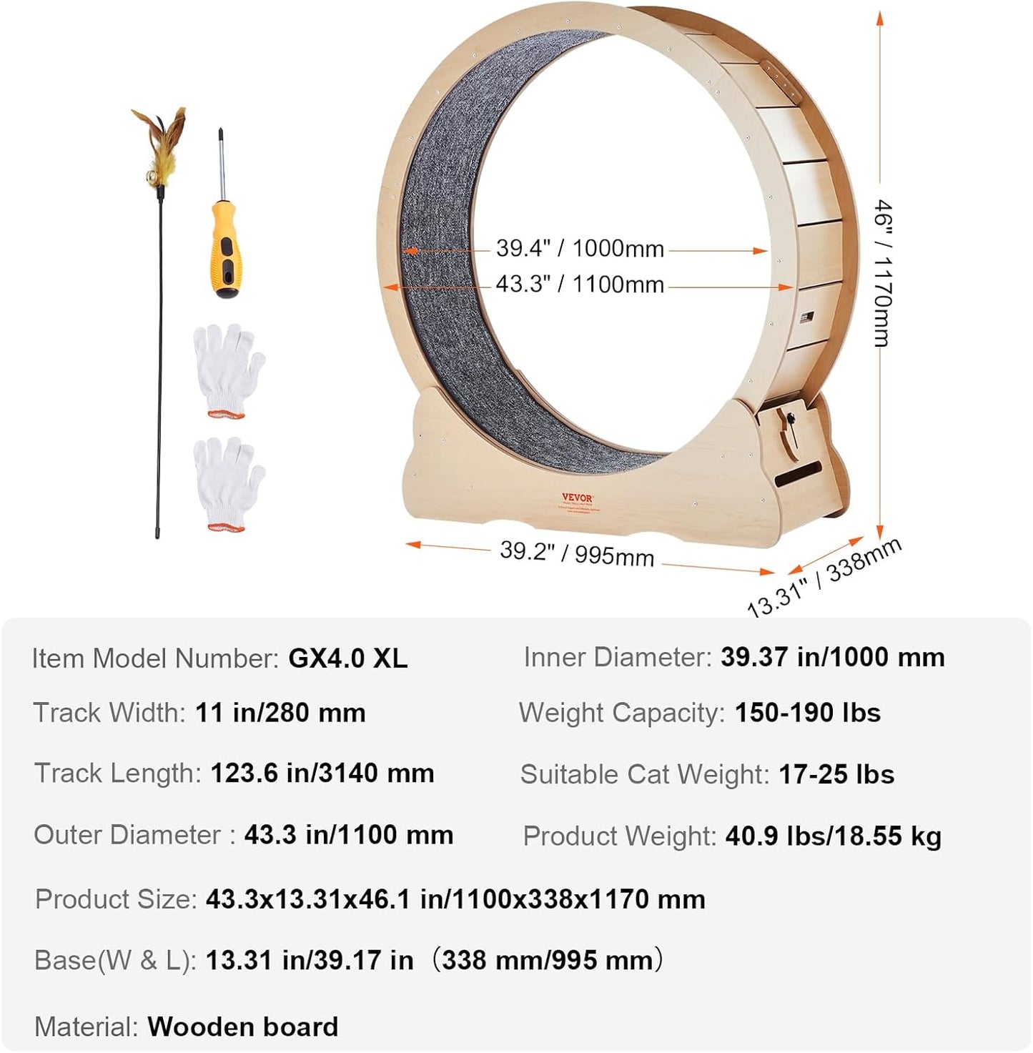 52" Cat Exercise Wheel – Large Indoor Running Wheel with Detachable Carpet