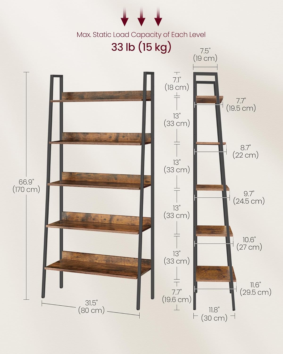 4-Tier Ladder Bookshelf – Industrial Storage Rack with Steel Frame for Living Room & Home Office