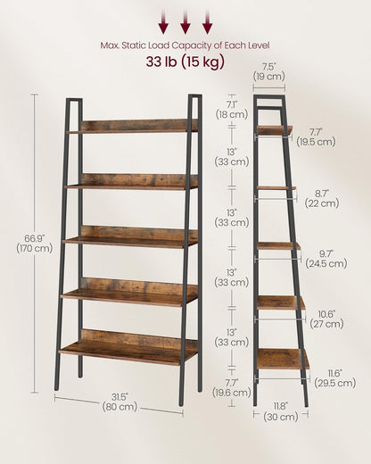 4-Tier Ladder Bookshelf – Industrial Storage Rack with Steel Frame for Living Room & Home Office