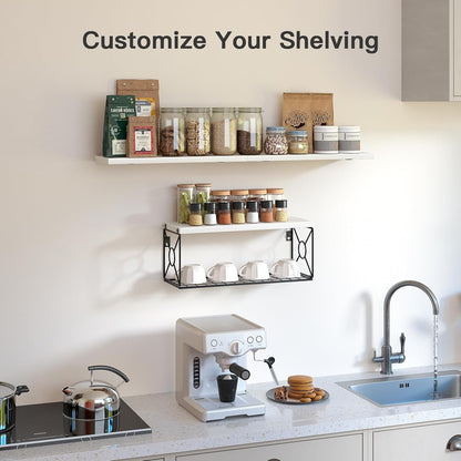 Floating Wall Shelves with Storage Basket – Natural Wood Bathroom & Home Organizer