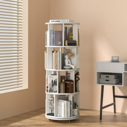 360° Rotating Solid Wood Bookshelf – Space-Saving Organizer for Modern Living