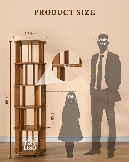 360° Rotating Solid Wood Bookshelf – Space-Saving Organizer for Modern Living