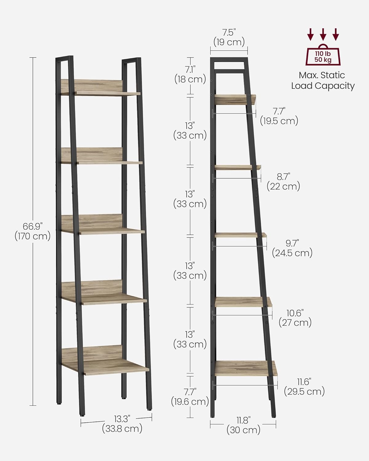 4-Tier Ladder Bookshelf – Industrial Storage Rack with Steel Frame for Living Room & Home Office