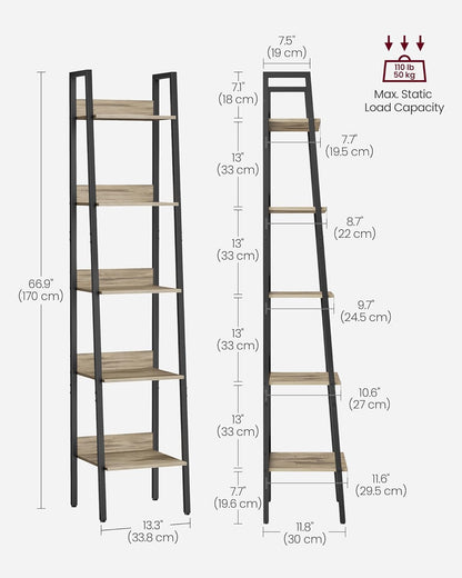 4-Tier Ladder Bookshelf – Industrial Storage Rack with Steel Frame for Living Room & Home Office