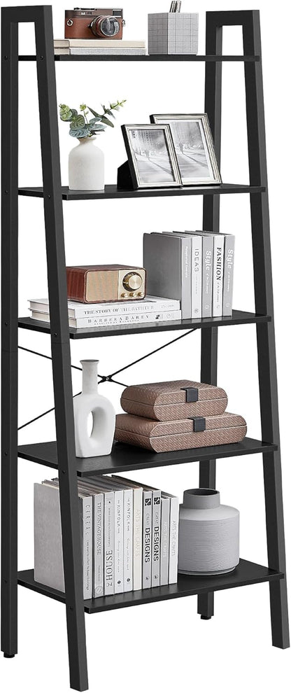 4-Tier Ladder Bookshelf – Industrial Storage Rack with Steel Frame for Living Room & Home Office