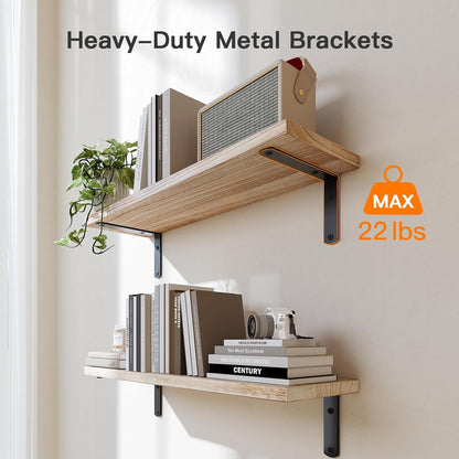 Floating Wall Shelves with Storage Basket – Natural Wood Bathroom & Home Organizer