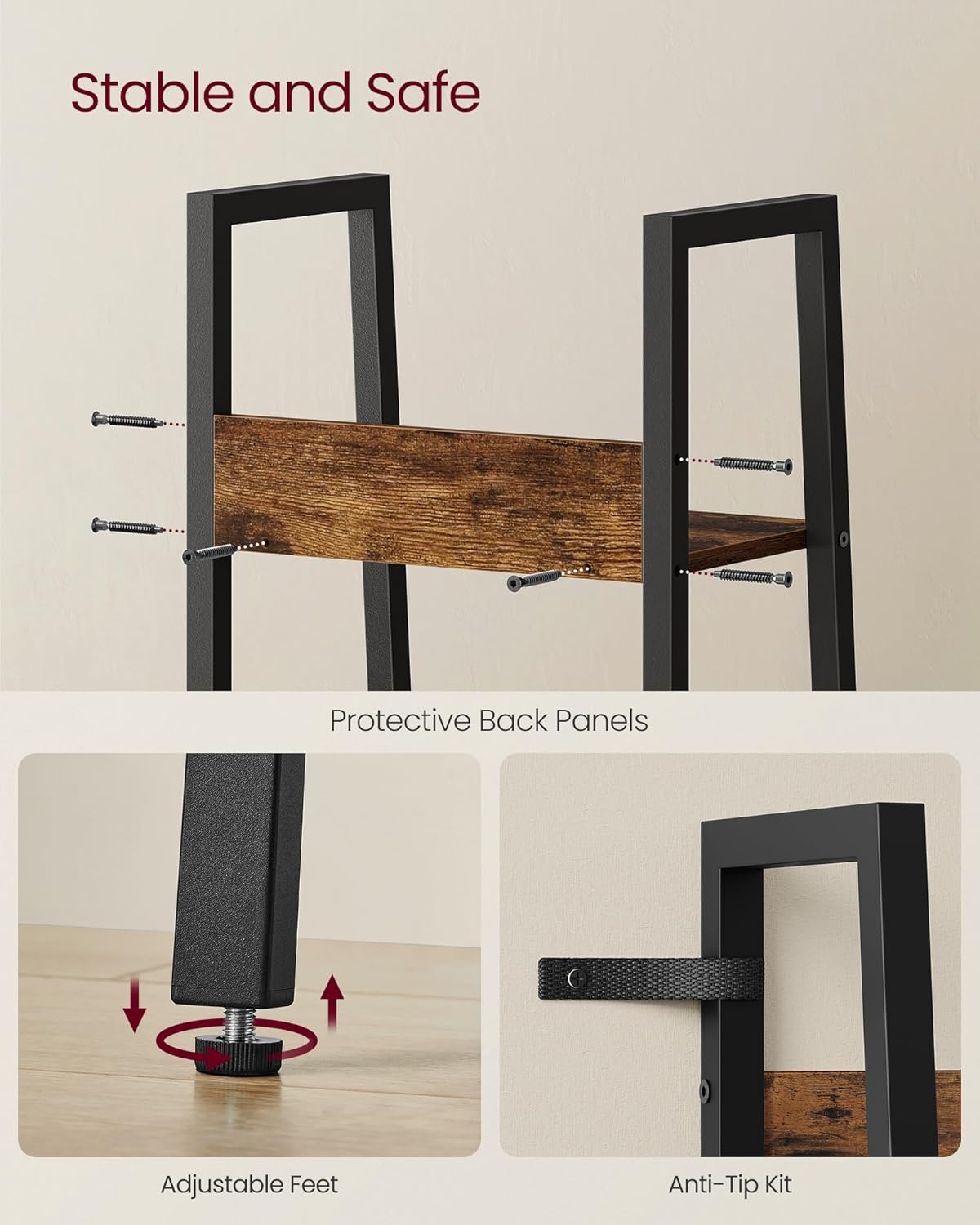 4-Tier Ladder Bookshelf – Industrial Storage Rack with Steel Frame for Living Room & Home Office