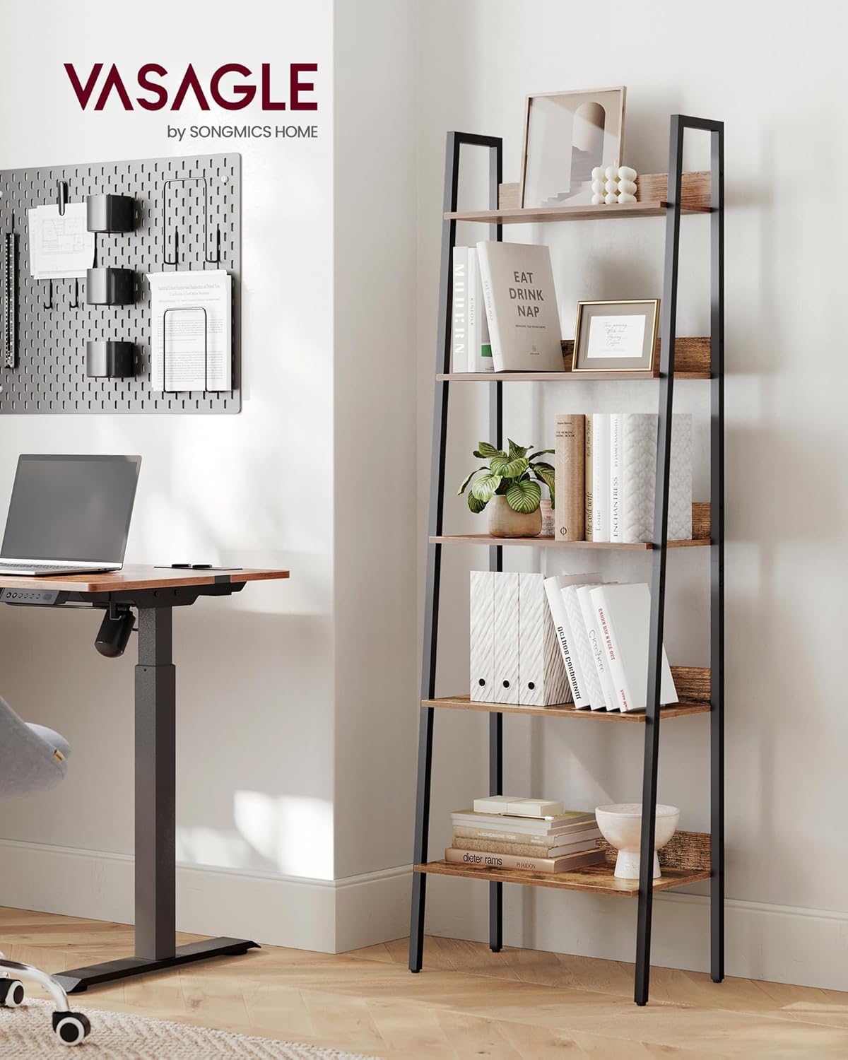 4-Tier Ladder Bookshelf – Industrial Storage Rack with Steel Frame for Living Room & Home Office