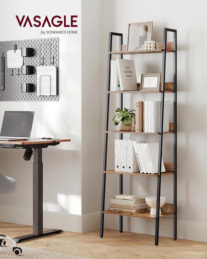 4-Tier Ladder Bookshelf – Industrial Storage Rack with Steel Frame for Living Room & Home Office