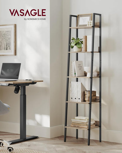 4-Tier Ladder Bookshelf – Industrial Storage Rack with Steel Frame for Living Room & Home Office